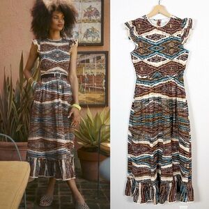 Hunter Bell Size Small Womens Hayward Zig Zag Print 100% Cotton Boho Midi Dress
